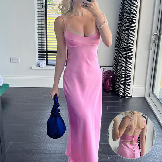 Women Camis Satin Long Dresses Elegant Sleeveless Slip Holiday Party Dresses Sexy Casual Backless Summer Dresses - Better Life