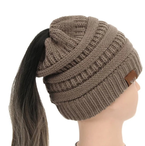 High Bun Ponytail Beanie Hat Chunky Soft Stretch Cable Knit Warm Fuzzy Lined Skull Beanie Acrylic Hats Men And Women - Better Life