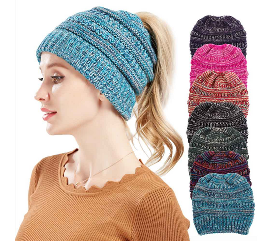 Mixed Color Knitted Wool Hat Ladies Non-labeled Ponytail Hat - Better Life