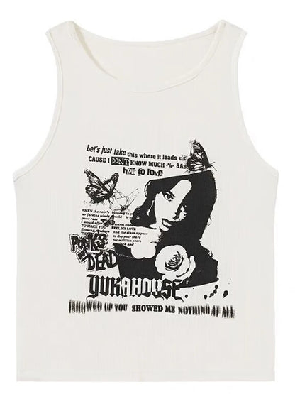 Y2k Grunge Print Sleeveless Sexy Tank Top for Women