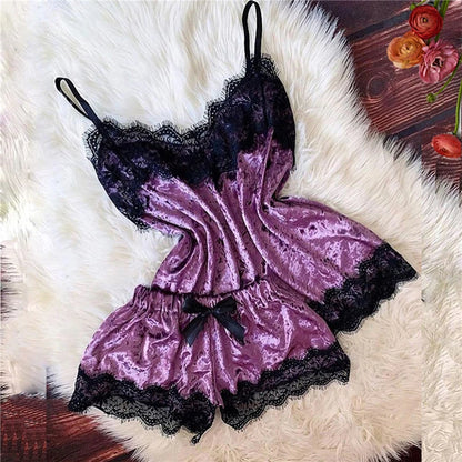 Sexy Lingerie Women Sleep Wear Camisole Bow Shorts V-Neck Tops