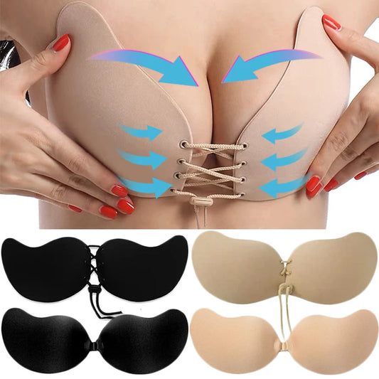 Women Push Up Invisible Bra Backless Strapless Seamless Front Closure