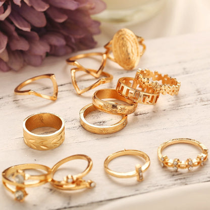 13 Piece Medallion Ring Set With Austrian Crystals 18K Gold Plated Ring ITALY Design - Better Life